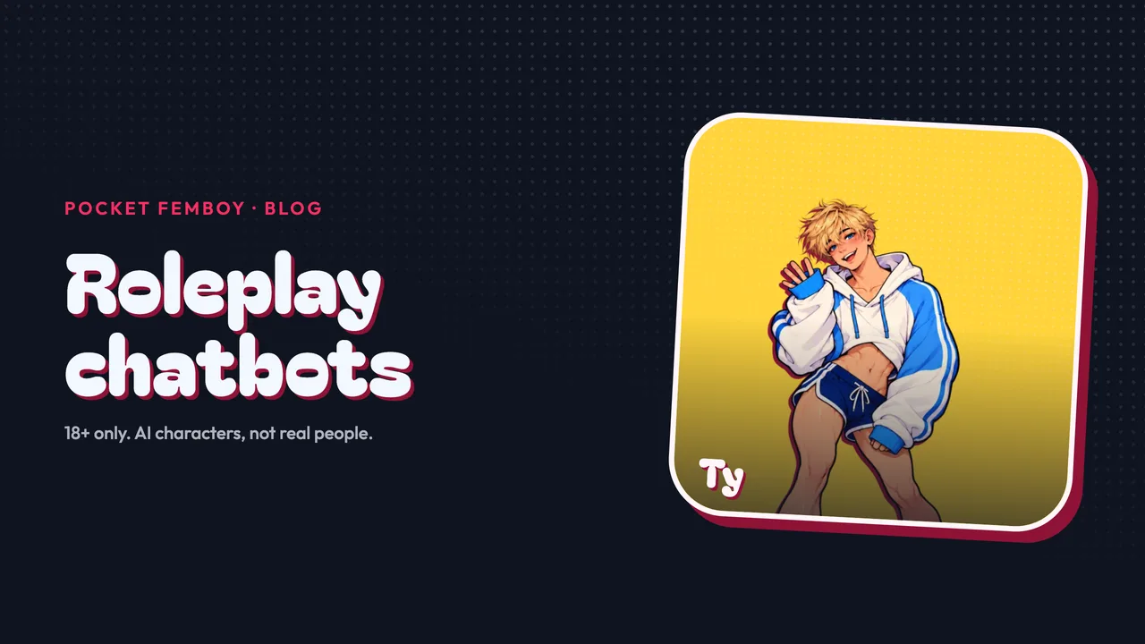 Ty on his sticker beside the words "Roleplay chatbots", on navy.