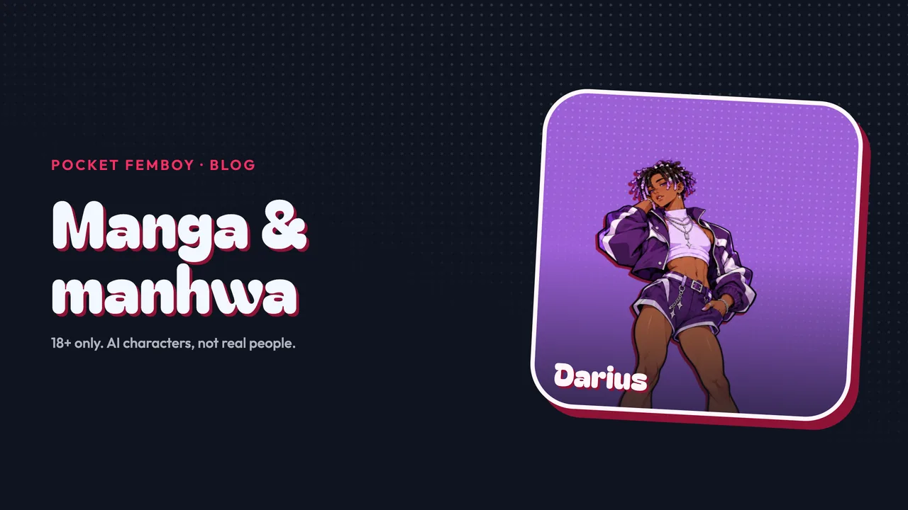 Darius on his sticker beside the words "Manga & manhwa", on navy.