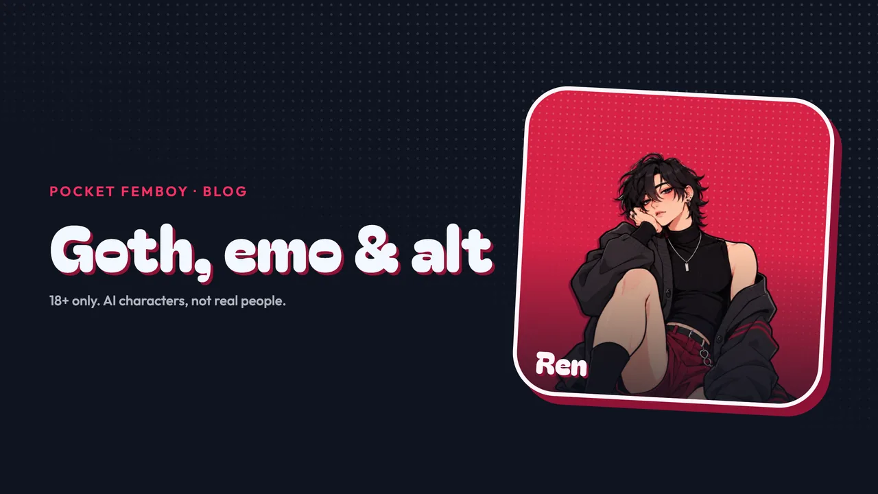Ren on his sticker beside the words "Goth, emo & alt", on navy.