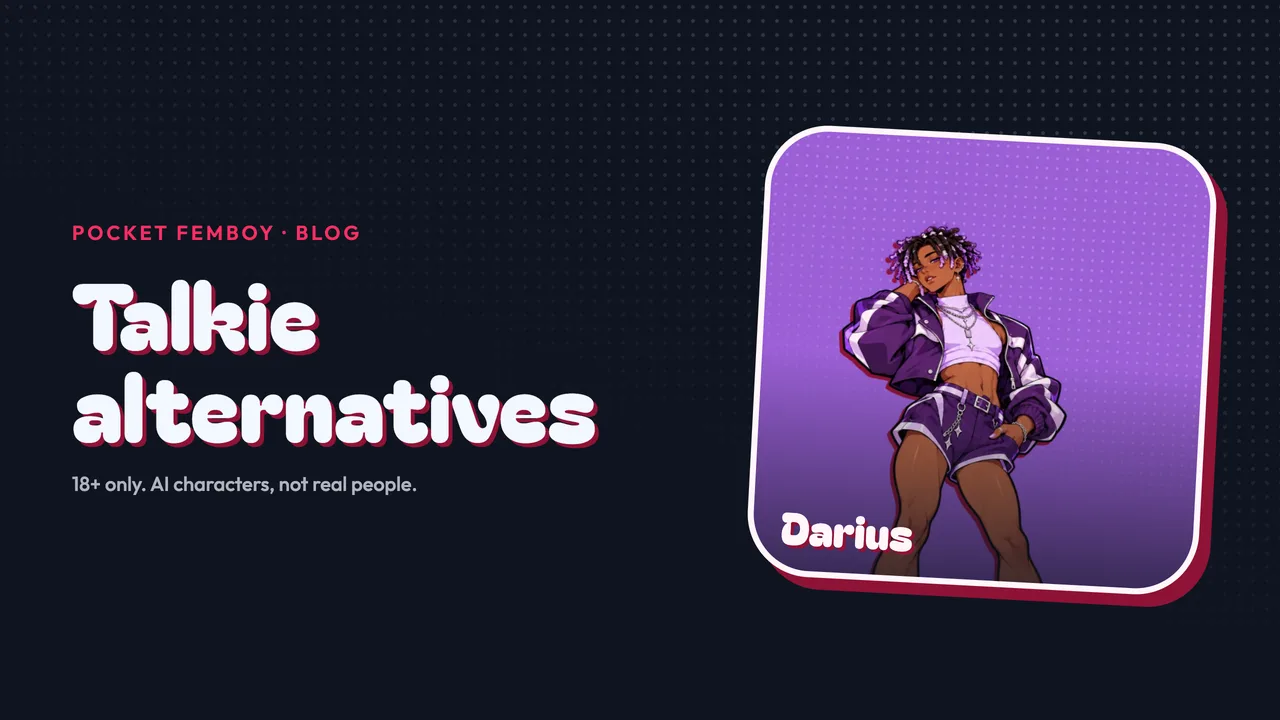 Darius on his sticker beside the words "Talkie alternatives", on navy.